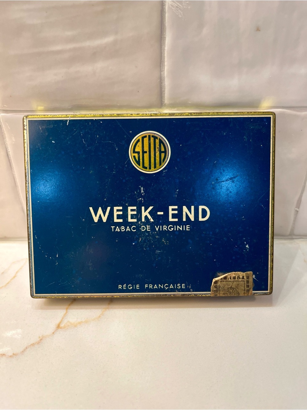 Vintage French “Week-End” Cigarette Tin – Paris Tobacco Advertising Decor